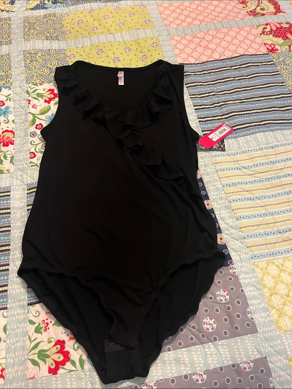 Xhilaration Black Ruffle V-Neck Sleeveless Bodysuit